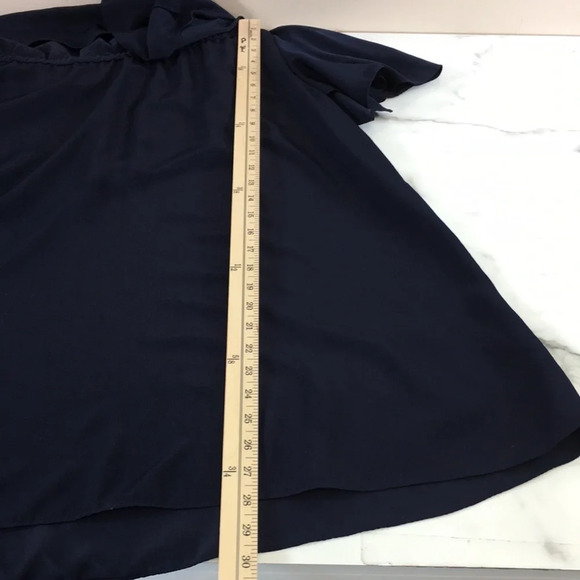 MLM Blouse Womens Small Navy Off The Shoulder Short Sleeve Top Silky Ruffle - Picture 13 of 13